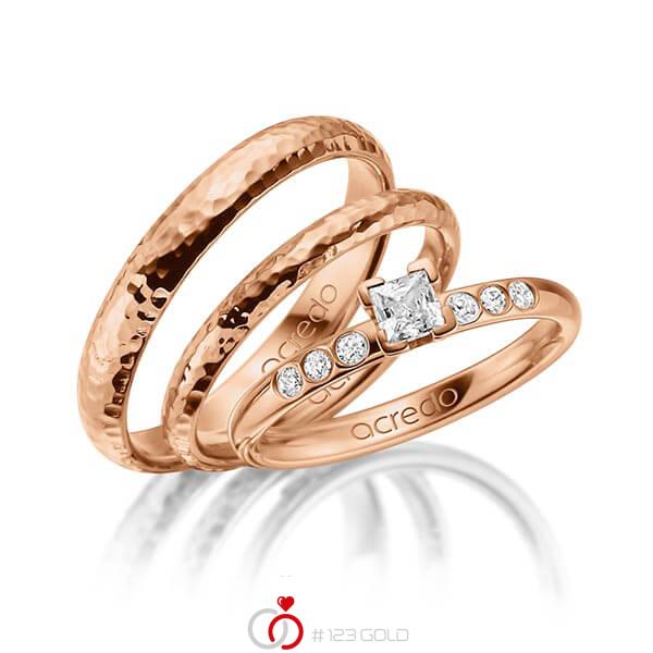 Tri-Set in roodgoud 14 kt. met in totaal 0,32 ct. Princess-Diamant tw,vs tw/si van acredo - A-1420-3 Tri-Set in roodgoud 14 kt. met in totaal 0,32 ct. Princess-Diamant tw,vs tw/si van acredo - A-1420-3