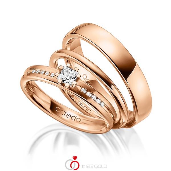 Tri-Set in roodgoud 14 kt. met in totaal 0,33 ct. Princess-Diamant tw/si van acredo - A-1428-3 Tri-Set in roodgoud 14 kt. met in totaal 0,33 ct. Princess-Diamant tw/si van acredo - A-1428-3