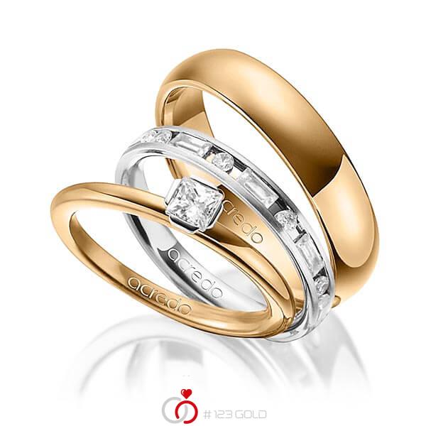 Tri-Set in Roségold 585 Weißgold 585 mit zus. 1,015 ct. Prinzess-Diamant & Brillant & Baguette-Diamant tw, si tw, vs von acredo - A-1436-2 Tri-Set in Roségold 585 Weißgold 585 mit zus. 1,015 ct. Prinzess-Diamant & Brillant & Baguette-Diamant tw, si tw, vs von acredo - A-1436-2