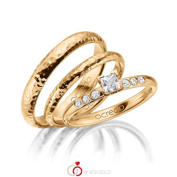 Tri-Set in roségoud 14 kt. met in totaal 0,32 ct. Princess-Diamant tw,vs tw/si van acredo - A-1420-2 Tri-Set in roségoud 14 kt. met in totaal 0,32 ct. Princess-Diamant tw,vs tw/si van acredo - A-1420-2