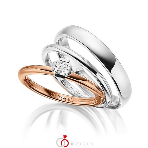 Tri-Set in Rotgold 585 Weißgold 585 mit zus. 0,25 ct. Prinzess-Diamant tw, si von acredo - A-1422-1 Tri-Set in Rotgold 585 Weißgold 585 mit zus. 0,25 ct. Prinzess-Diamant tw, si von acredo - A-1422-1
