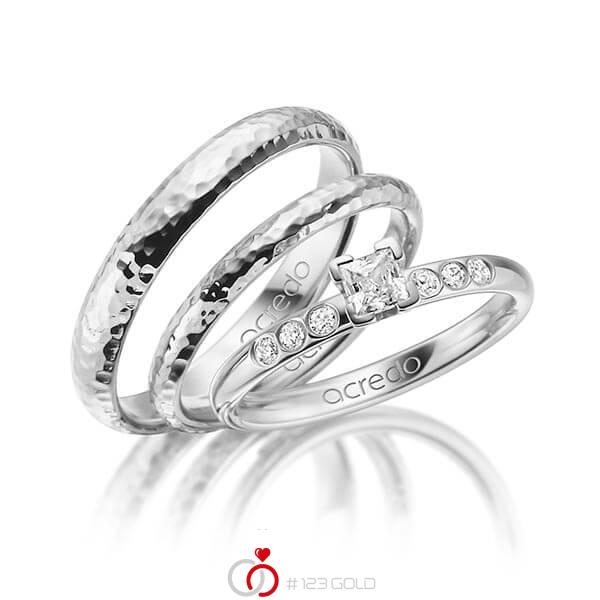 Tri-Set in Weißgold 585 mit zus. 0,32 ct. Prinzess-Diamant tw, vs tw, si von acredo - A-1420-1 Tri-Set in Weißgold 585 mit zus. 0,32 ct. Prinzess-Diamant tw, vs tw, si von acredo - A-1420-1