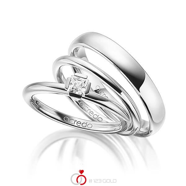 Tri-Set in witgoud 14 kt. met in totaal 0,25 ct. Princess-Diamant tw/si van acredo - A-1422-4 Tri-Set in witgoud 14 kt. met in totaal 0,25 ct. Princess-Diamant tw/si van acredo - A-1422-4
