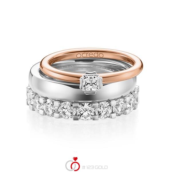 Triset in roodgoud 14 kt. witgoud 14 kt. met in totaal 3,29 ct. Princess-Diamant & Briljant tw/si tw,vs van acredo - A-1236-1 Triset in roodgoud 14 kt. witgoud 14 kt. met in totaal 3,29 ct. Princess-Diamant & Briljant tw/si tw,vs van acredo - A-1236-1
