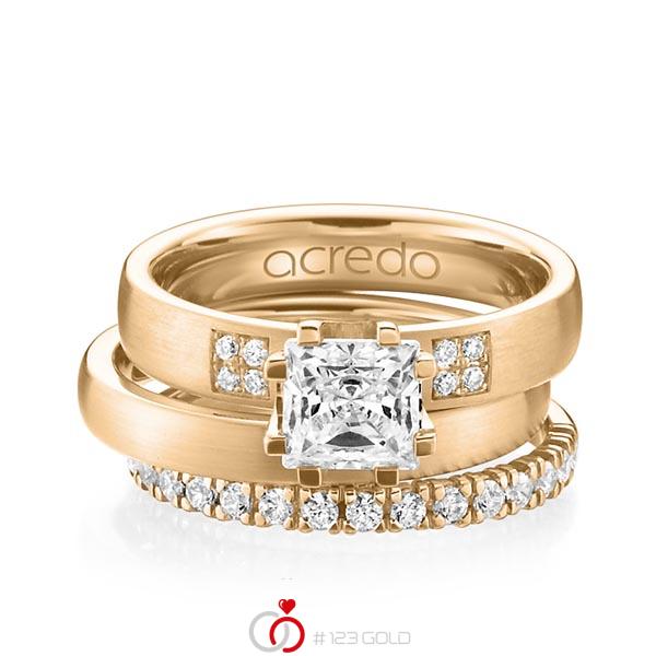 Triset in Roségold 585 mit 1 ct. + zus. 0,684 ct. Prinzess-Diamant & Brillant tw, vs tw, si von acredo - A-1234-4 Triset in Roségold 585 mit 1 ct. + zus. 0,684 ct. Prinzess-Diamant & Brillant tw, vs tw, si von acredo - A-1234-4