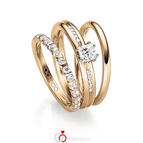 Triset In Rosegoud 14 Kt Half Gezet Met In Totaal 0 63 Ct Briljant Princess Diamant R If Tw Si Van Acredo