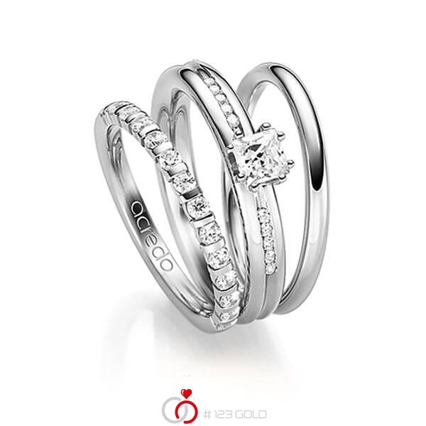 Triset in Weißgold 585 halbausgefasst mit 0,5 ct. + zus. 0,38 ct. Brillant & Prinzess-Diamant tw, vs tw, si von acredo - A-1454-1 Triset in Weißgold 585 halbausgefasst mit 0,5 ct. + zus. 0,38 ct. Brillant & Prinzess-Diamant tw, vs tw, si von acredo - A-1454-1