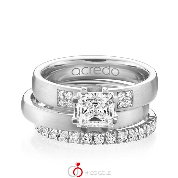 Triset in Weissgold 585 mit 1 ct. + zus. 0,684 ct. Prinzess-Diamant & Brillant tw, vs tw, si von acredo - A-1234-1 Triset in Weissgold 585 mit 1 ct. + zus. 0,684 ct. Prinzess-Diamant & Brillant tw, vs tw, si von acredo - A-1234-1