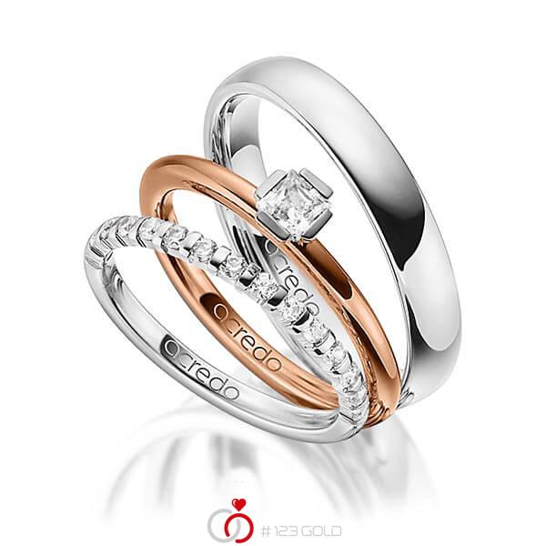 Triset in witgoud 14 kt. half gezet met in totaal 0,64 ct. Briljant & Princess-Diamant tw,vs tw/si van acredo - A-1423-1 Triset in witgoud 14 kt. half gezet met in totaal 0,64 ct. Briljant & Princess-Diamant tw,vs tw/si van acredo - A-1423-1