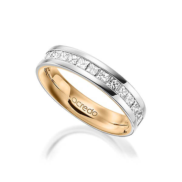 bicolor Memoire-Trauring/Ehering in außen Graugold 585 , innen Roségold 585 halbausgefasst mit zus. 1,05 ct. Prinzess-Diamant tw, si von acredo - A-1556-2 bicolor Memoire-Trauring/Ehering in außen Graugold 585 , innen Roségold 585 halbausgefasst mit zus. 1,05 ct. Prinzess-Diamant tw, si von acredo - A-1556-2