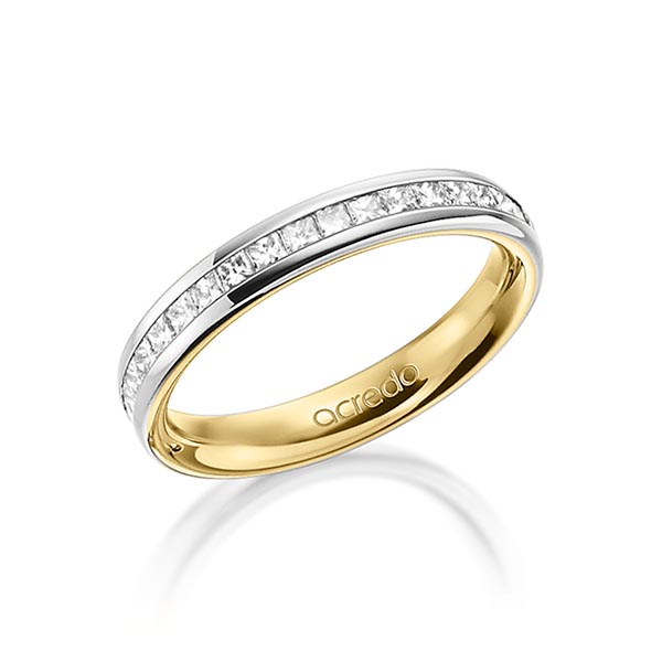 bicolor Memoire-Trauring/Ehering in aussen Platin 950 , innen Gelbgold 750 halbausgefasst mit zus. 0,54 ct. Prinzess-Diamant tw, si von acredo - A-1554-9