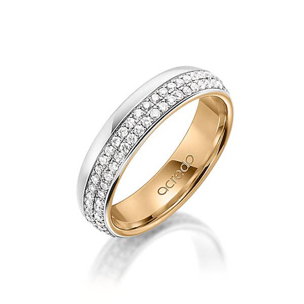 bicolor Memoire-Trauring/Ehering in außen Weißgold 375 , innen Roségold 375 vollausgefasst mit zus. 0,752 ct. Brillant tw, si von acredo - A-1560-10