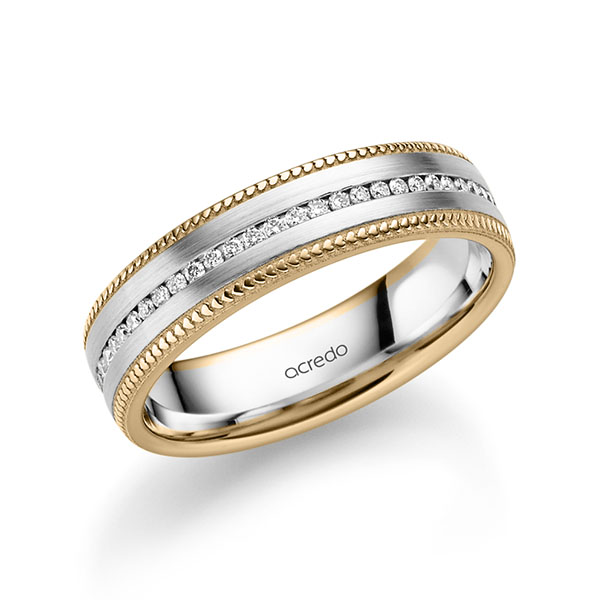 bicolor Memoire-Trauring/Ehering in Roségold 585 Weißgold 585 vollausgefasst mit zus. 0,28 ct. Brillant tw, si von acredo