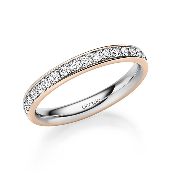 bicolor Memoire-Trauring/Ehering in Rotgold 585 Weißgold 585 halbausgefasst mit zus. 0,27 ct. Brillant tw, si von acredo