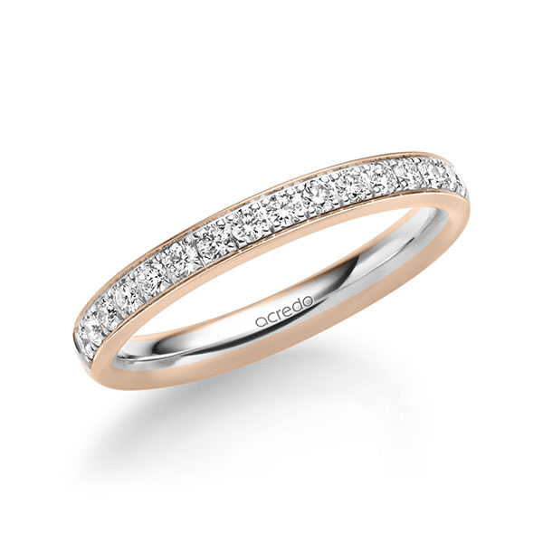 bicolor Memoire-Trauring/Ehering in Rotgold 585 Weißgold 585 halbausgefasst mit zus. 0,4 ct. Brillant tw, si von acredo - A-1727-1