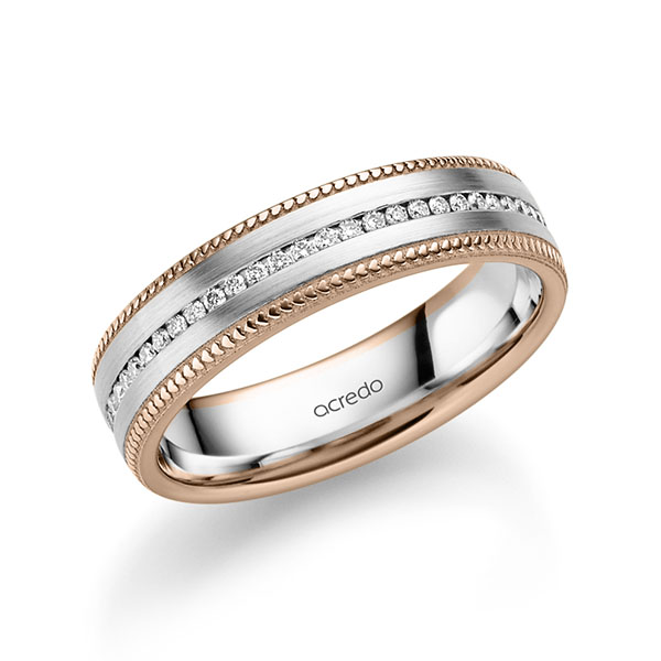 bicolor Memoire-Trauring/Ehering in Rotgold 585 Weissgold 585 vollausgefasst mit zus. 0,28 ct. Brillant tw, si von acredo - A-2376-14 bicolor Memoire-Trauring/Ehering in Rotgold 585 Weissgold 585 vollausgefasst mit zus. 0,28 ct. Brillant tw, si von acredo - A-2376-14