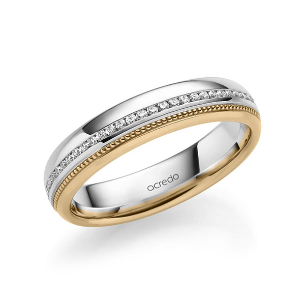bicolor Memoire-Trauring/Ehering in Weißgold 585 Roségold 585 vollausgefasst mit zus. 0,285 ct. Brillant tw, si von acredo