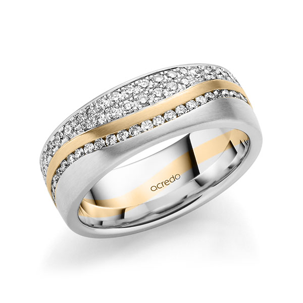 bicolor Memoire-Trauring/Ehering in Weissgold 585 Roségold 585 vollausgefasst mit zus. 1,085 ct. Brillant tw, si von acredo