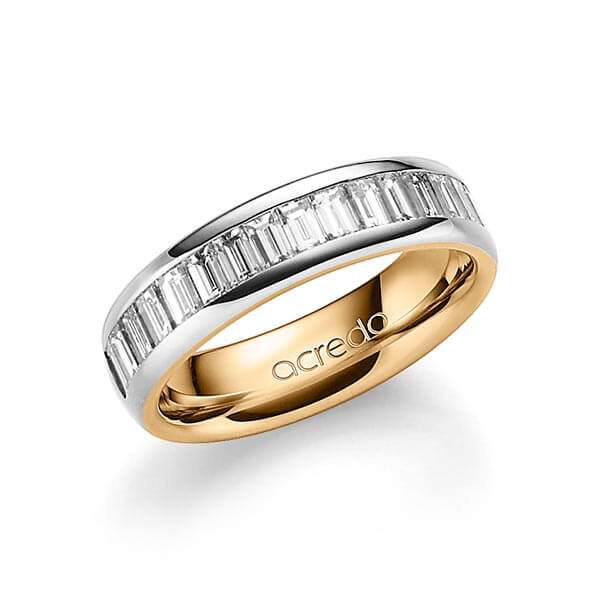 Bicolor Memoire-trouwring in buiten 600 Platinahoudend metaal (60%) , binnen roségoud 14 kt. half gezet met in totaal 1,36 ct. Baguette-Diamant tw,vs van acredo - A-1552-1 Bicolor Memoire-trouwring in buiten 600 Platinahoudend metaal (60%) , binnen roségoud 14 kt. half gezet met in totaal 1,36 ct. Baguette-Diamant tw,vs van acredo - A-1552-1