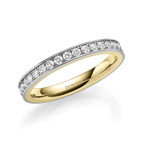 Bicolor Memoire-trouwring in buiten grijsgoud 14 kt. , binnen geelgoud 14 kt. half gezet met in totaal 0,34 ct. Briljant tw/si van acredo