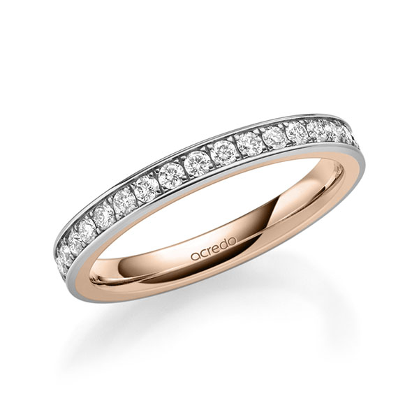 Bicolor Memoire-trouwring in buiten grijsgoud 14 kt. , binnen roodgoud 14 kt. half gezet met in totaal 0,34 ct. Briljant tw/si van acredo