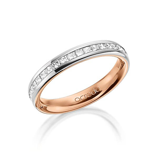 Bicolor Memoire-trouwring in buiten grijsgoud 14 kt. , binnen roodgoud 14 kt. half gezet met in totaal 0,54 ct. Princess-Diamant tw/si van acredo - A-1554-2