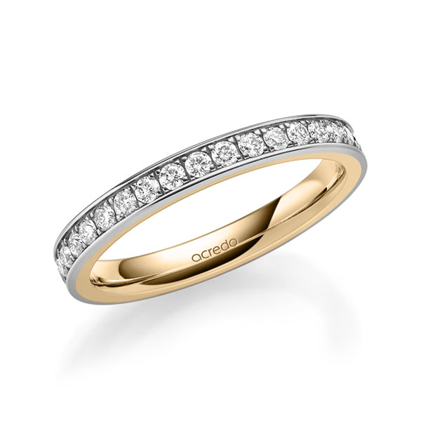 Bicolor Memoire-trouwring in buiten grijsgoud 14 kt. , binnen roségoud 14 kt. half gezet met in totaal 0,34 ct. Briljant tw/si van acredo