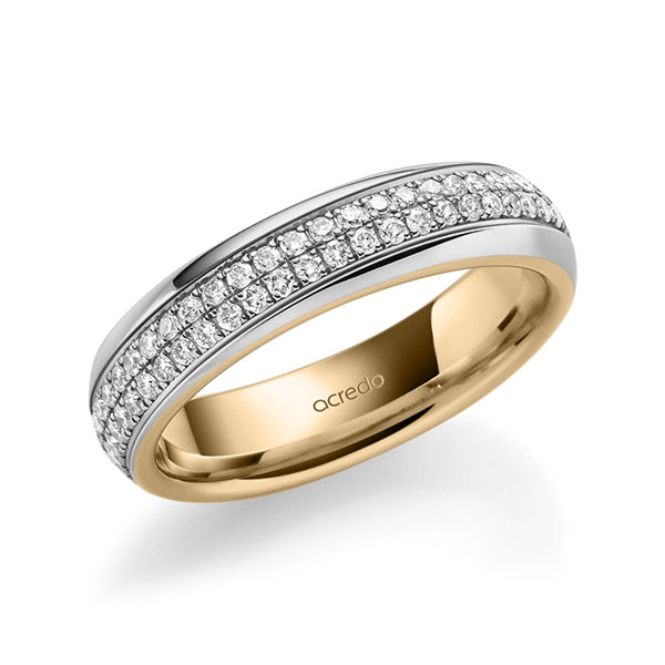 Bicolor Memoire-trouwring in buiten grijsgoud 14 kt. , binnen roségoud 14 kt. volledig gezet met in totaal 0,768 ct. Briljant tw/si van acredo