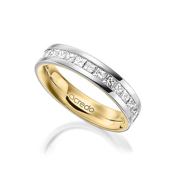 Bicolor Memoire-trouwring in buiten platina 950 , binnen geelgoud 18 kt. half gezet met in totaal 0,98 ct. Princess-Diamant tw/si van acredo - A-1556-9