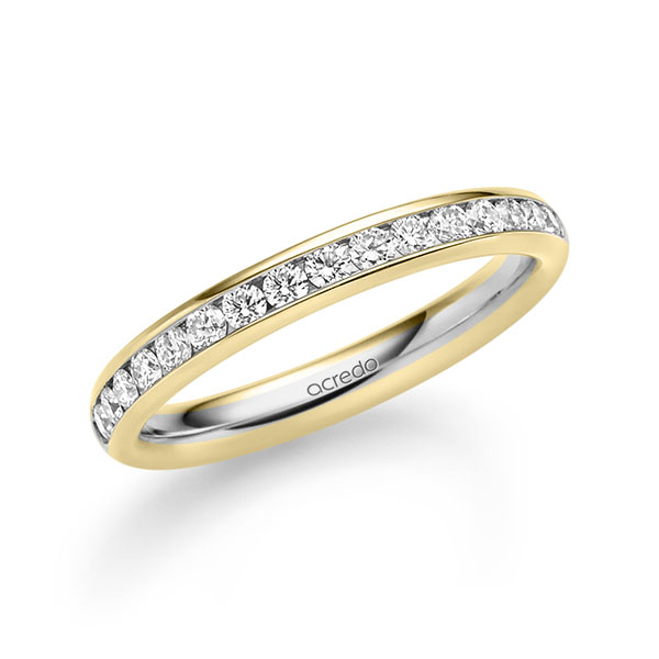 Bicolor Memoire-trouwring in geelgoud 14 kt. grijsgoud 14 kt. half gezet met in totaal 0,48 ct. Briljant tw/si van acredo - A-1722-10 Bicolor Memoire-trouwring in geelgoud 14 kt. grijsgoud 14 kt. half gezet met in totaal 0,48 ct. Briljant tw/si van acredo - A-1722-10