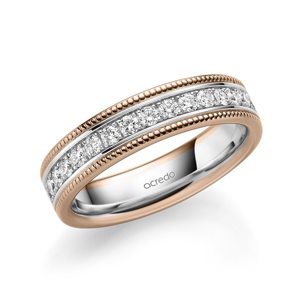 Bicolor Memoire-trouwring in roodgoud 14 kt. witgoud 14 kt. half gezet met in totaal 0,45 ct. Briljant tw/si van acredo - A-1756-13 Bicolor Memoire-trouwring in roodgoud 14 kt. witgoud 14 kt. half gezet met in totaal 0,45 ct. Briljant tw/si van acredo - A-1756-13