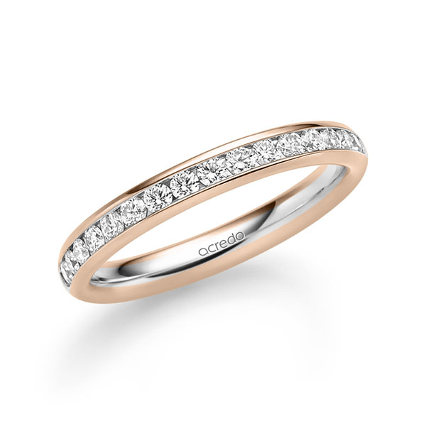 Bicolor Memoire-trouwring in roodgoud 14 kt. witgoud 14 kt. half gezet met in totaal 0,48 ct. Briljant tw/si van acredo