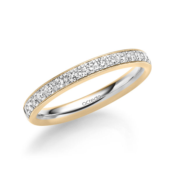 Bicolor Memoire-trouwring in roségoud 14 kt. witgoud 14 kt. half gezet met in totaal 0,4 ct. Briljant tw/si van acredo
