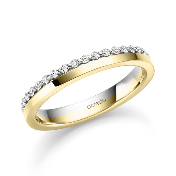Bicolor Memoire-trouwring in witgoud 14 kt. geelgoud 14 kt. half gezet met in totaal 0,21 ct. tw,vs van acredo - S-1484-1
