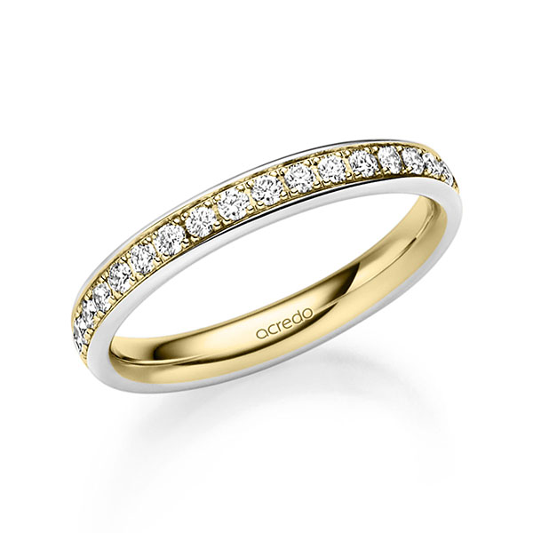 Bicolor Memoire-trouwring in witgoud 14 kt. geelgoud 14 kt. half gezet met in totaal 0,27 ct. Briljant tw/si van acredo