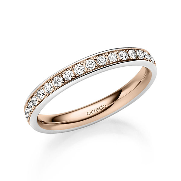 Bicolor Memoire-trouwring in witgoud 14 kt. roodgoud 14 kt. half gezet met in totaal 0,27 ct. Briljant tw/si van acredo