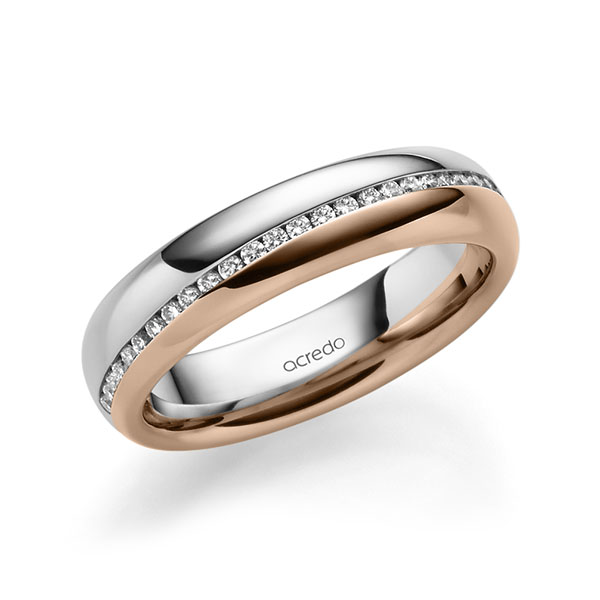 Bicolor Memoire-trouwring in witgoud 14 kt. roodgoud 14 kt. half gezet met in totaal 0,2 ct. Briljant tw/si van acredo