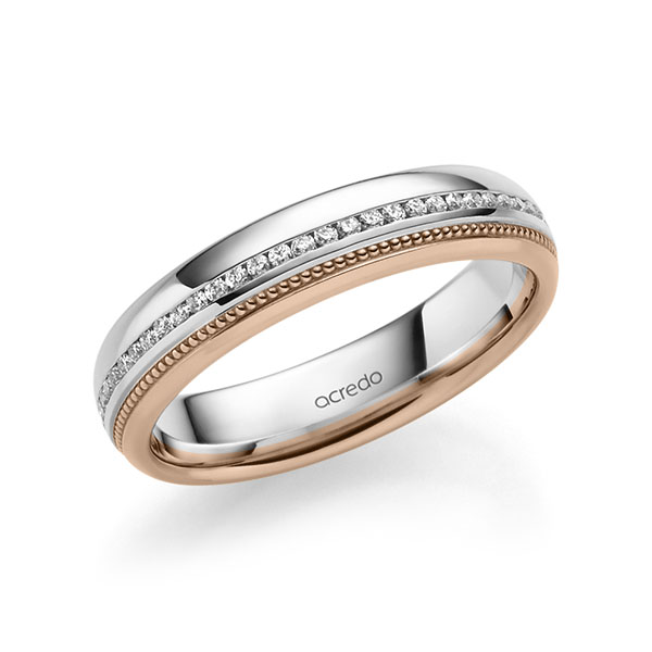 Bicolor Memoire-trouwring in witgoud 14 kt. roodgoud 14 kt. volledig gezet met in totaal 0,295 ct. Briljant tw/si van acredo - A-1772-12 Bicolor Memoire-trouwring in witgoud 14 kt. roodgoud 14 kt. volledig gezet met in totaal 0,295 ct. Briljant tw/si van acredo - A-1772-12