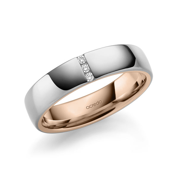 bicolor Trauring/Ehering in außen Graugold 585 , innen Rotgold 585 mit zus. 0,06 ct. Brillant tw, si von acredo