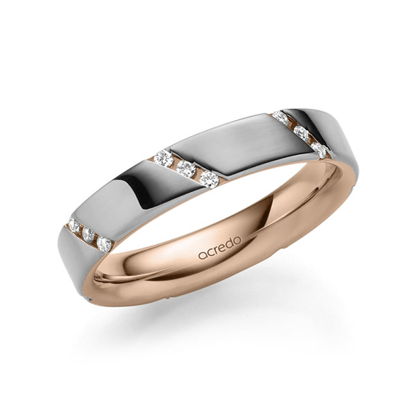 bicolor Trauring/Ehering in außen Graugold 585 , innen Rotgold 585 mit zus. 0,21 ct. Brillant tw, si von acredo - A-1977-14