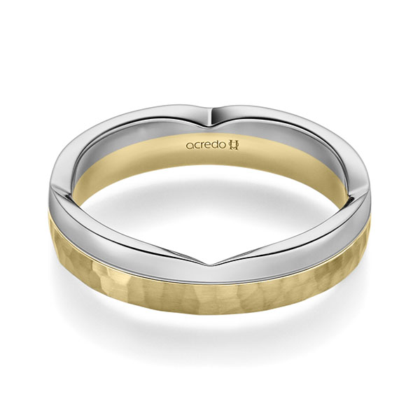 bicolor Trauring/Ehering in Graugold 750 Gelbgold 750 , gehämmert Struktur von acredo - A-2365-23