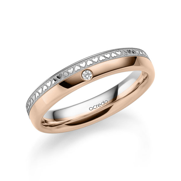 bicolor Trauring/Ehering in Rotgold 585 Weißgold 585 mit zus. 0,01 ct. Brillant tw, si von acredo - A-2375-14
