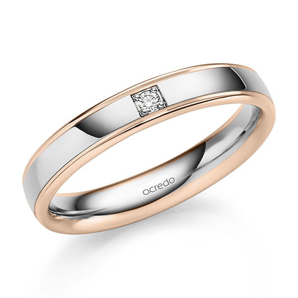 bicolor Trauring/Ehering in Rotgold 585 Weißgold 585 mit zus. 0,03 ct. Brillant tw, si von acredo - S-1328-1