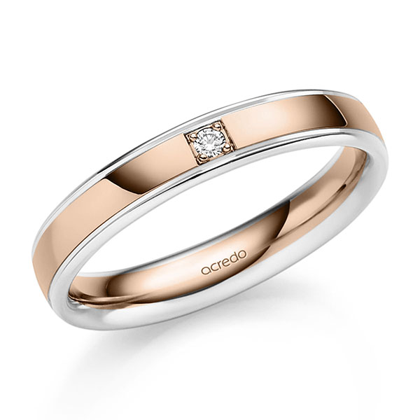 bicolor Trauring/Ehering in Rotgold 585 Weißgold 585 mit zus. 0,03 ct. Brillant tw, si von acredo