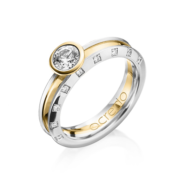 bicolor Trauring/Ehering in Weißgold 585 Gelbgold 585 mit 0,5 ct. + zus. 0,09 ct. Brillant tw, vs tw, si von acredo