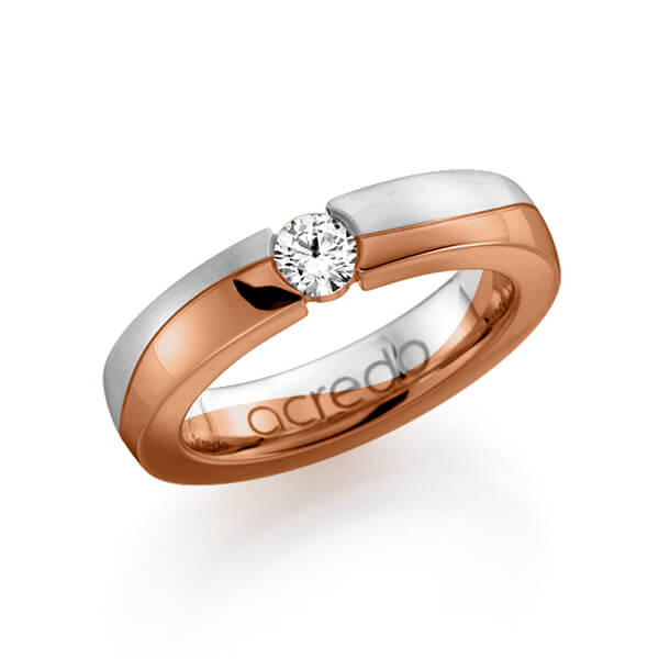 bicolor Trauring/Ehering in Weissgold 585 Rotgold 585 mit 0,3 ct. Brillant tw, si von acredo