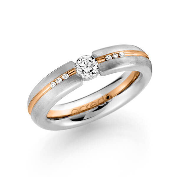 bicolor Trauring/Ehering in Weissgold 585 Rotgold 585 mit 0,3 ct. + zus. 0,048 ct. Brillant tw, si von acredo