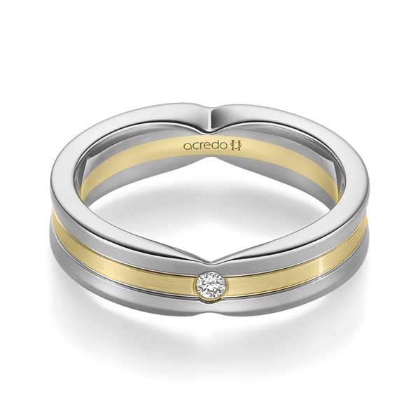 Bicolor trouwring in 600 Platinahoudend metaal (60%) geelgoud 18 kt. met in totaal 0,04 ct. Briljant tw/si van acredo - A-2362-16 Bicolor trouwring in 600 Platinahoudend metaal (60%) geelgoud 18 kt. met in totaal 0,04 ct. Briljant tw/si van acredo - A-2362-16