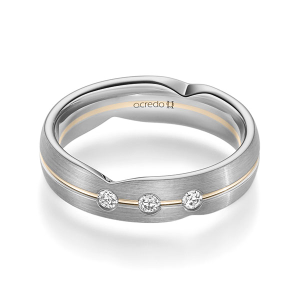 Bicolor trouwring in 600 Platinahoudend metaal (60%) Signature Goud 585 met in totaal 0,12 ct. Briljant tw/si van acredo - A-2364-12