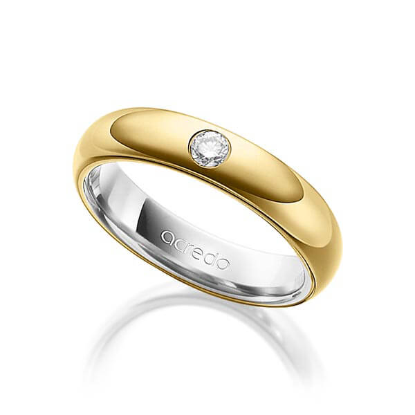 Bicolor trouwring in buiten geelgoud 14 kt. , binnen grijsgoud 14 kt. met in totaal 0,1 ct. Briljant tw/si van acredo - A-1480-1 Bicolor trouwring in buiten geelgoud 14 kt. , binnen grijsgoud 14 kt. met in totaal 0,1 ct. Briljant tw/si van acredo - A-1480-1